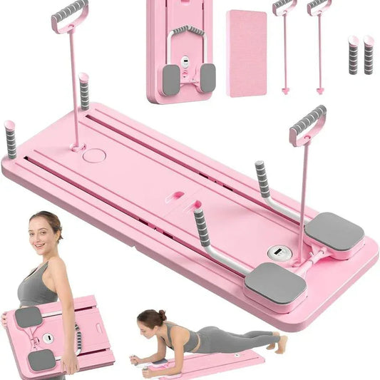 Foldable Ab Exercise Board with Resistance Bands & Timer – Home Pilates Reformer for Core & Abdominal Training (Pink) - 3sungllc.us