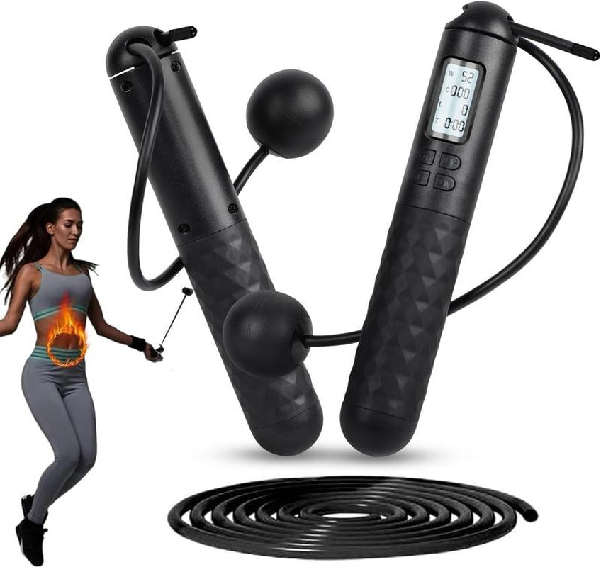 Smart Dual-Mode Jump Rope - Switch between Gravityball & Steel Wire! Digital Calorie/Time Tracker, Adjustable Weight for Home Fitness